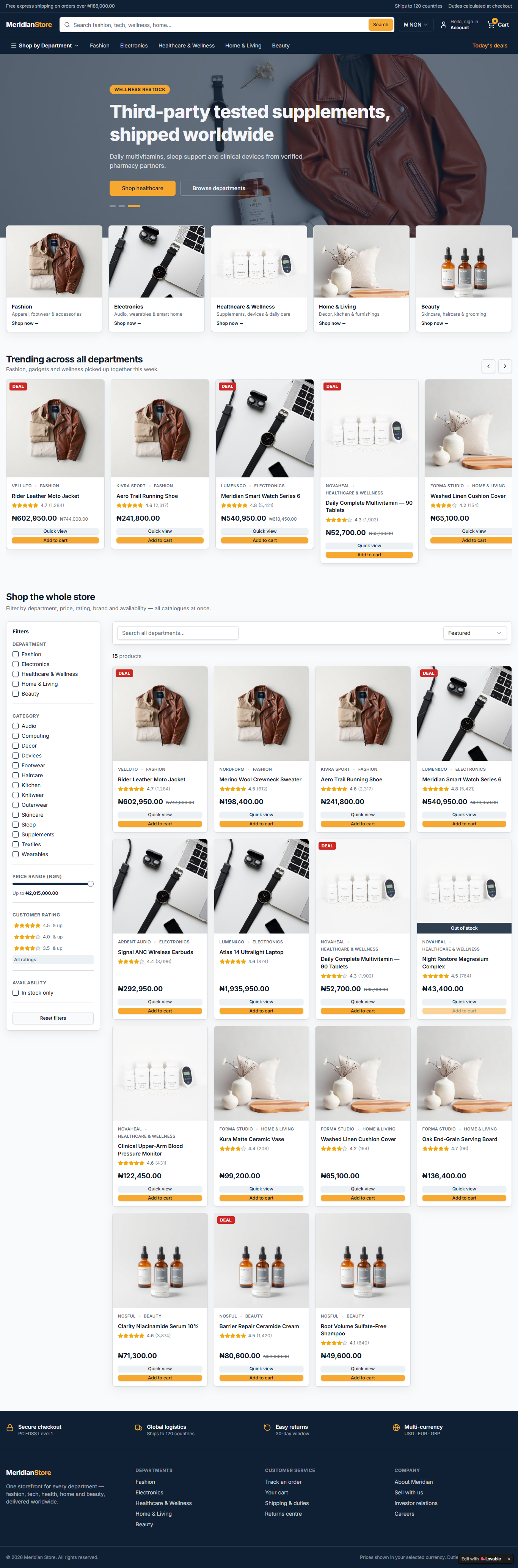 Meridian Store ecommerce website demo preview